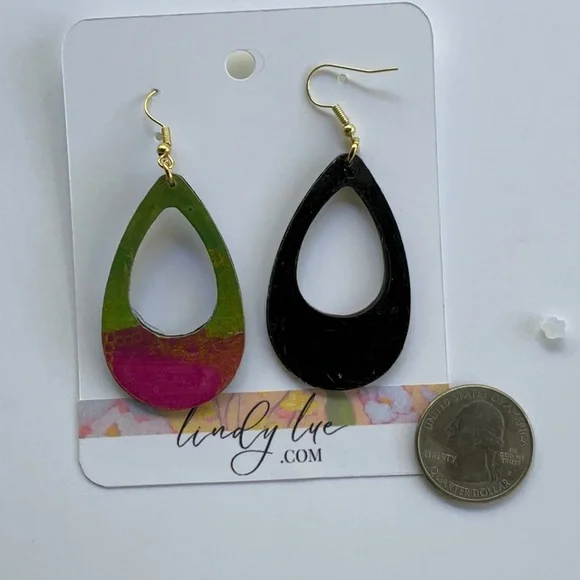 Hand Crafted  Colorful  Abstract Mixed-media Paper Earrings Lightweight - Picture 8 of 10